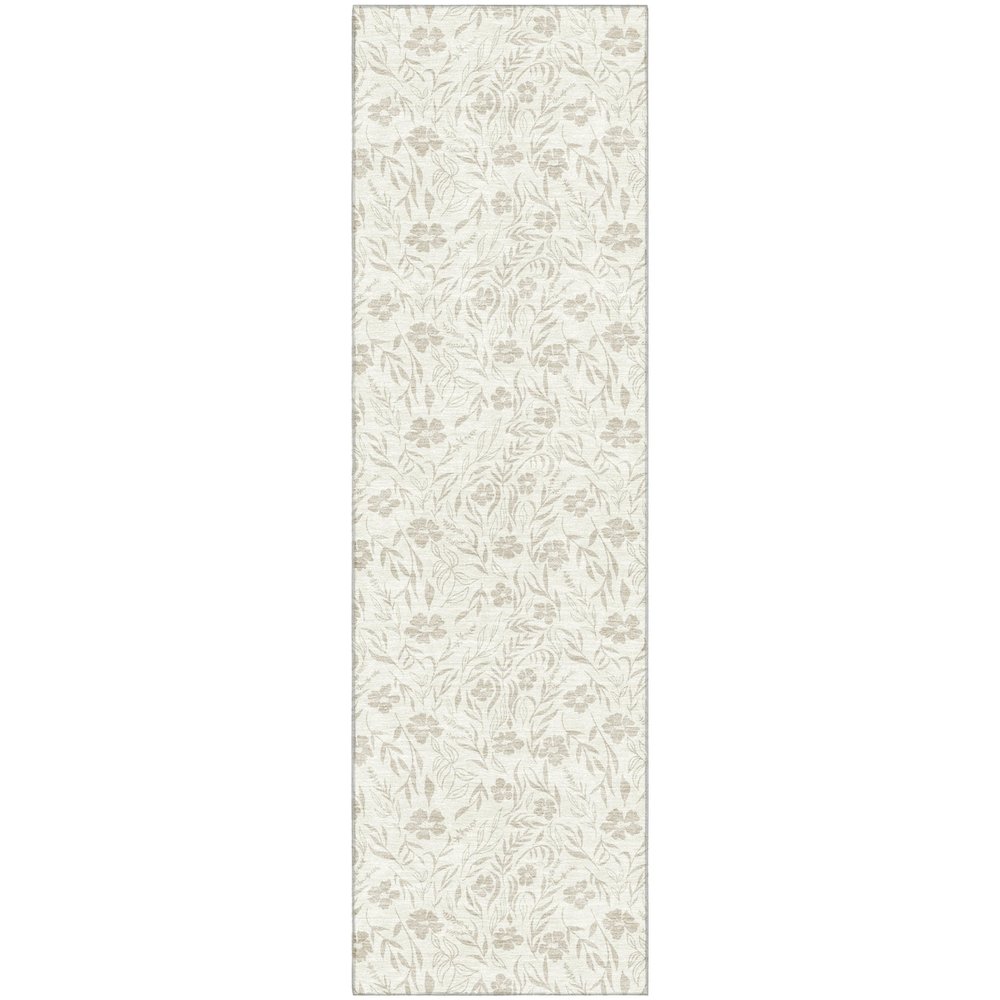 Luxury Washable Indoor/Outdoor Soft Essentials SE4 Ivory 2'3" x 7'6" Runner Rug. Picture 1