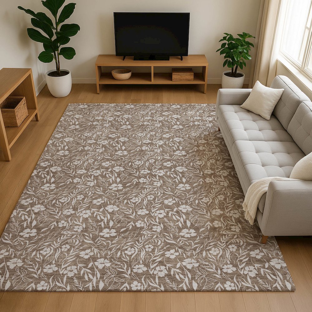 Luxury Washable Indoor/Outdoor Soft Essentials SE4 Brown 2'6" x 3'10" Rug. Picture 6