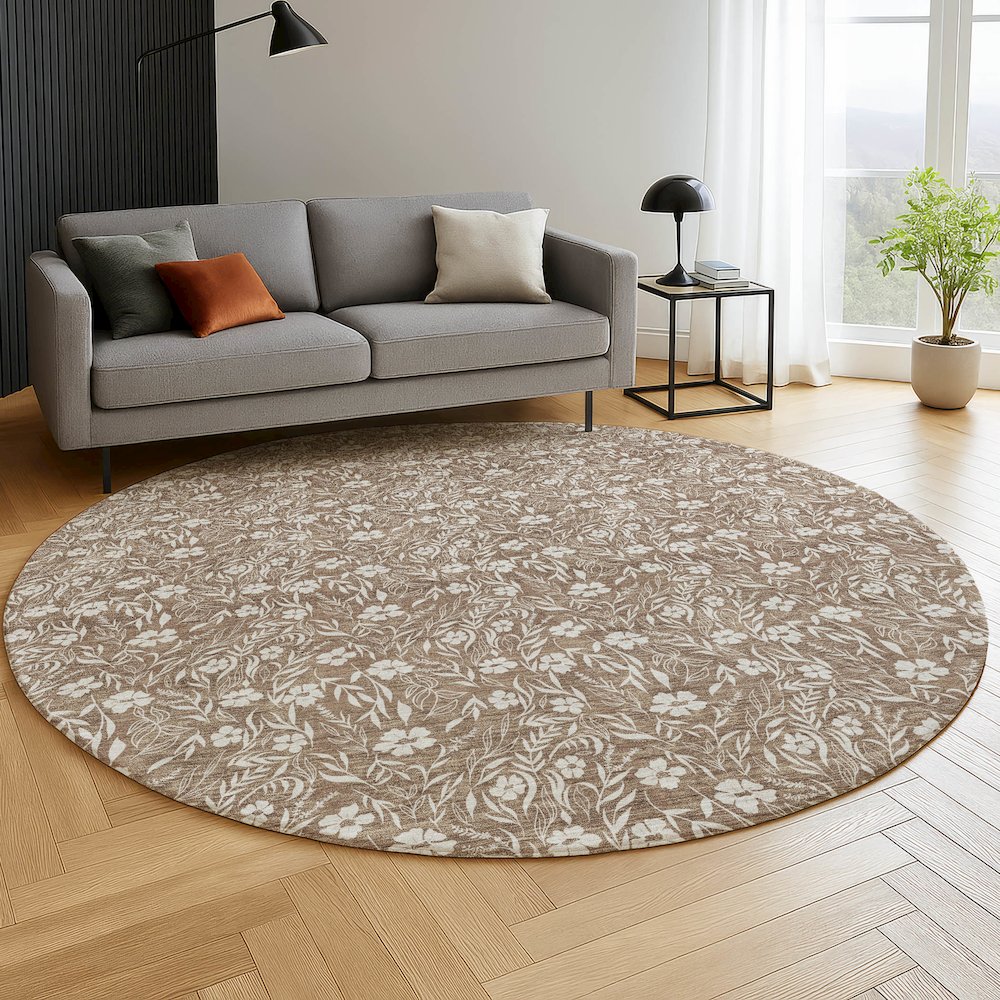 Luxury Washable Indoor/Outdoor Soft Essentials SE4 Brown 8' x 8' Rug. Picture 5