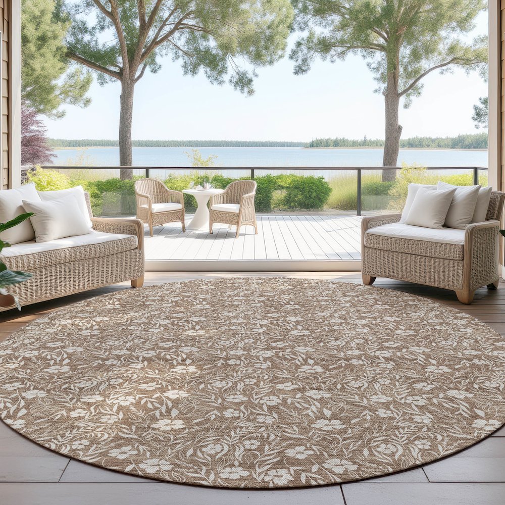 Luxury Washable Indoor/Outdoor Soft Essentials SE4 Brown 8' x 8' Rug. Picture 6