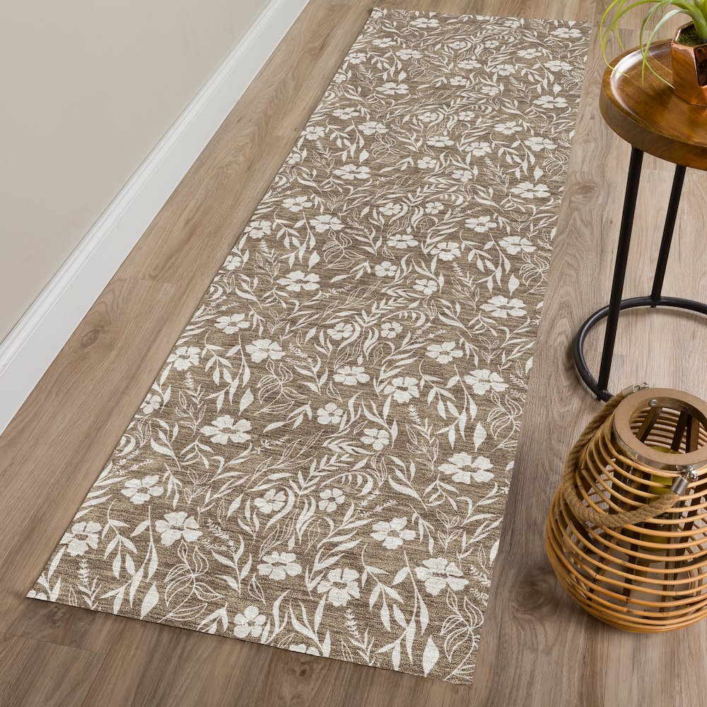 Luxury Washable Indoor/Outdoor Soft Essentials SE4 Brown 2'3" x 7'6" Runner Rug. Picture 5