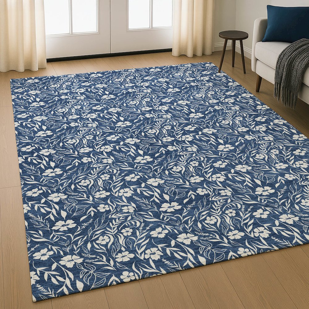Luxury Washable Indoor/Outdoor Soft Essentials SE4 Blue 2'6" x 3'10" Rug. Picture 5