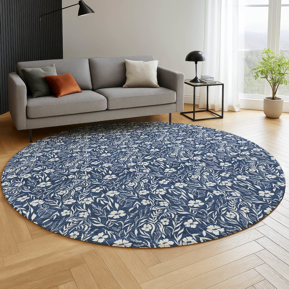 Luxury Washable Indoor/Outdoor Soft Essentials SE4 Blue 8' x 8' Rug. Picture 5
