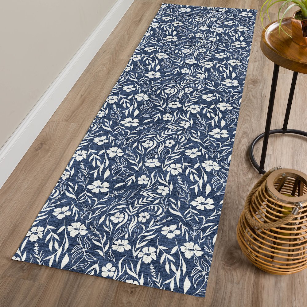 Luxury Washable Indoor/Outdoor Soft Essentials SE4 Blue 2'3" x 7'6" Runner Rug. Picture 5