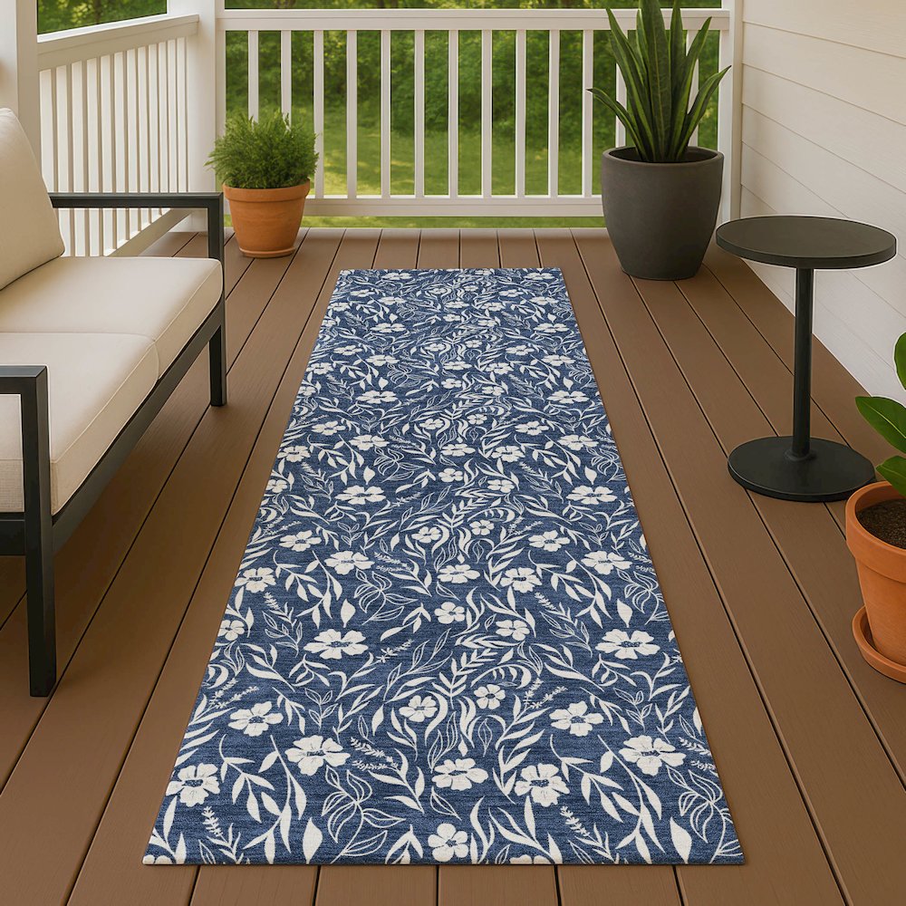 Luxury Washable Indoor/Outdoor Soft Essentials SE4 Blue 2'3" x 7'6" Runner Rug. Picture 6