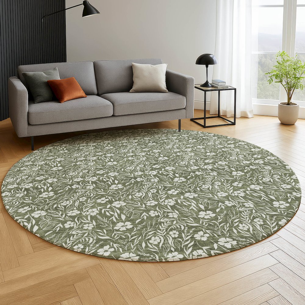 Luxury Washable Indoor/Outdoor Soft Essentials SE4 Green 8' x 8' Rug. Picture 5