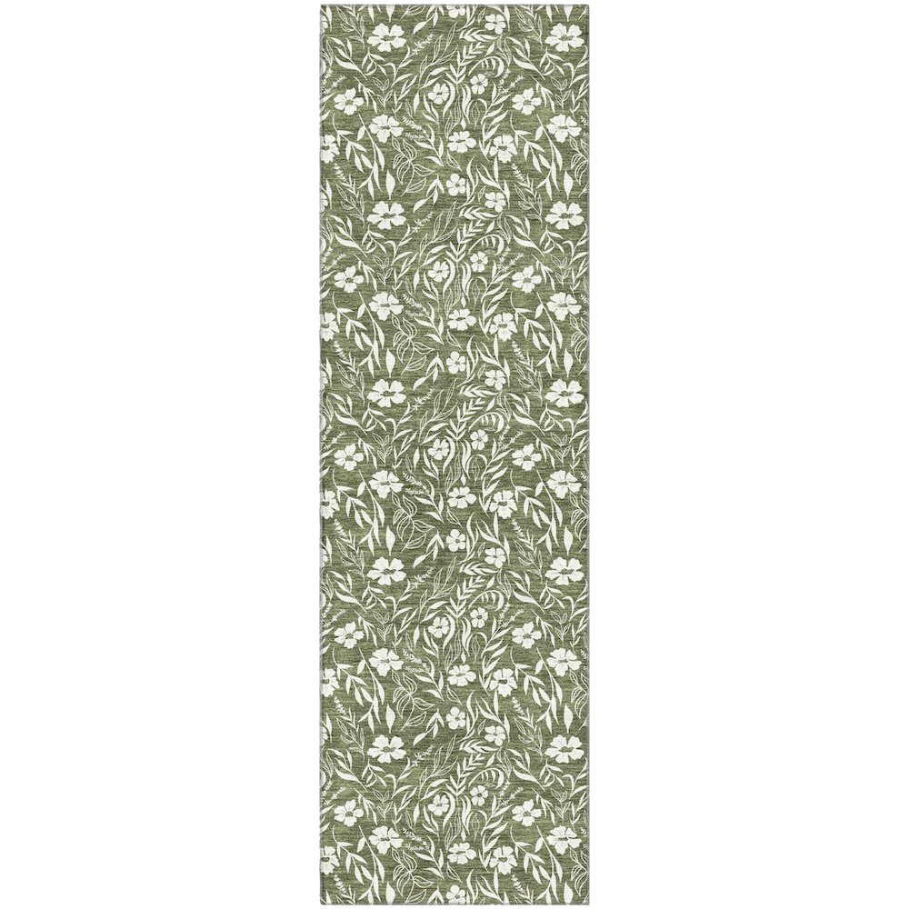 Luxury Washable Indoor/Outdoor Soft Essentials SE4 Green 2'3" x 7'6" Runner Rug. Picture 1