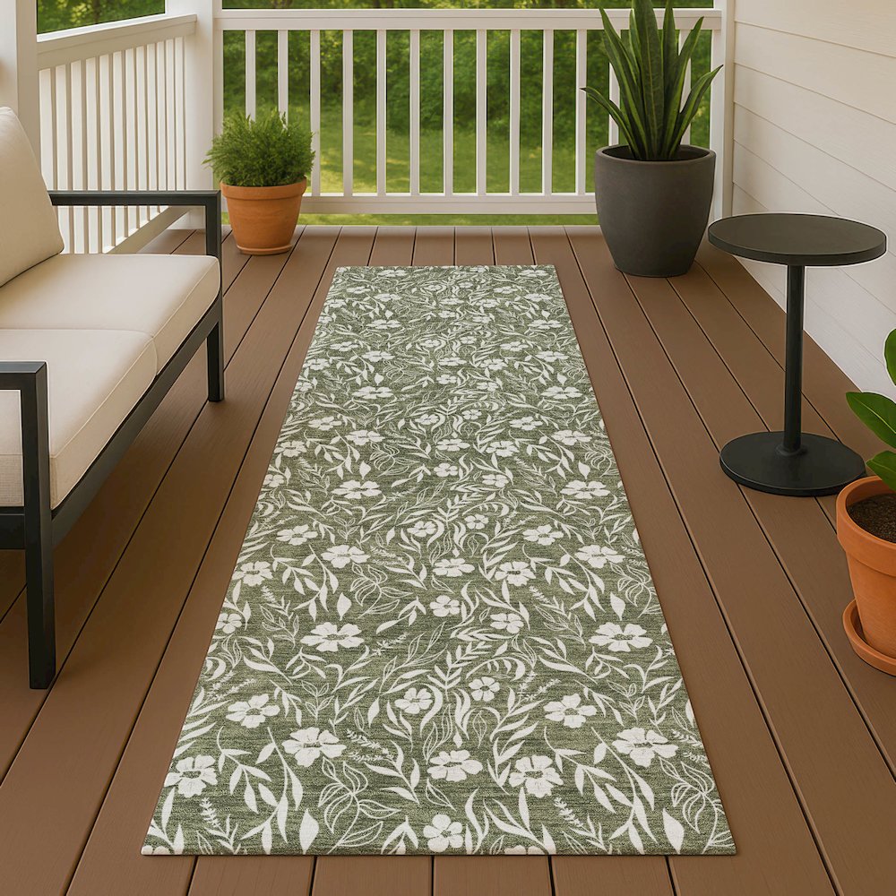 Luxury Washable Indoor/Outdoor Soft Essentials SE4 Green 2'3" x 7'6" Runner Rug. Picture 6