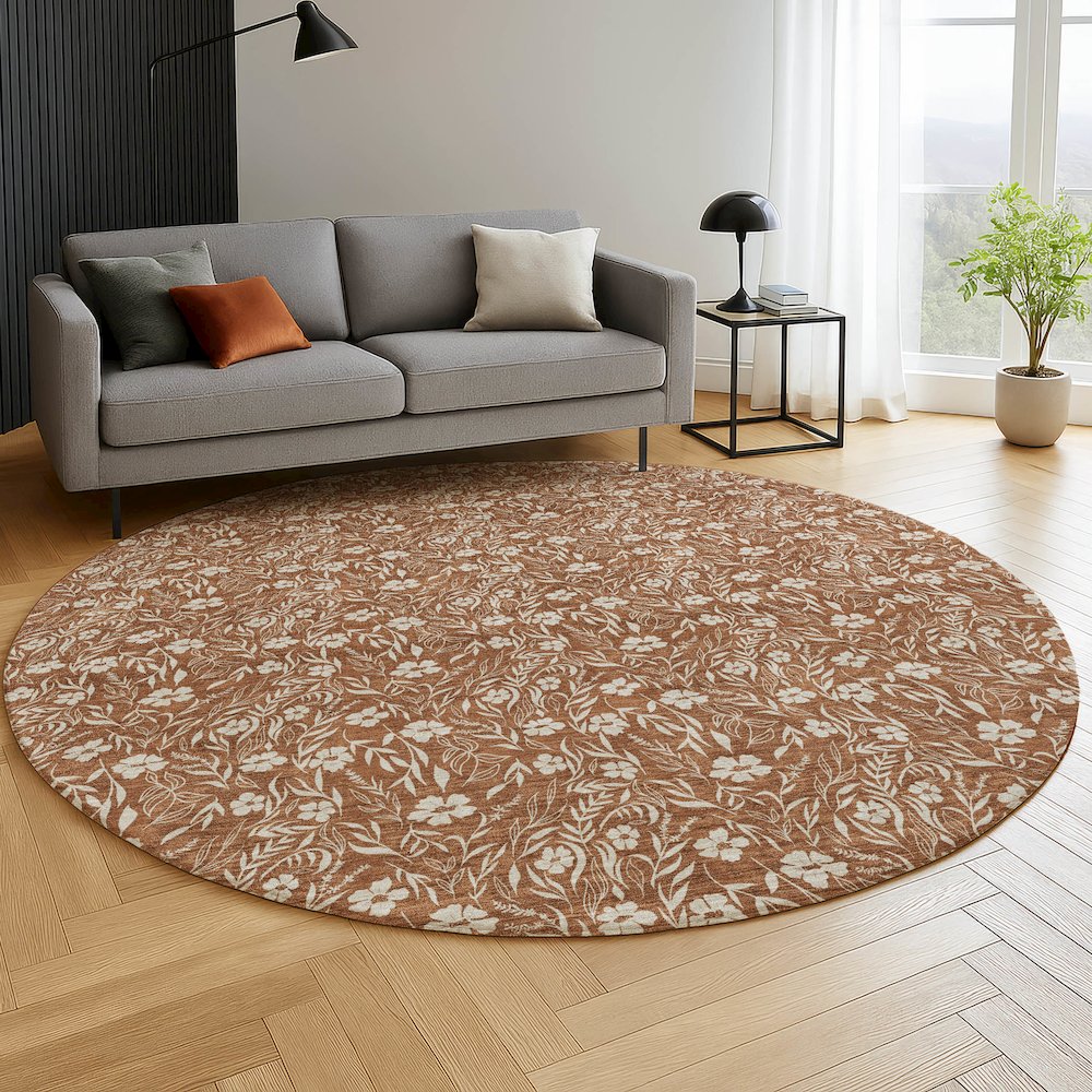 Luxury Washable Indoor/Outdoor Soft Essentials SE4 Orange 8' x 8' Rug. Picture 5