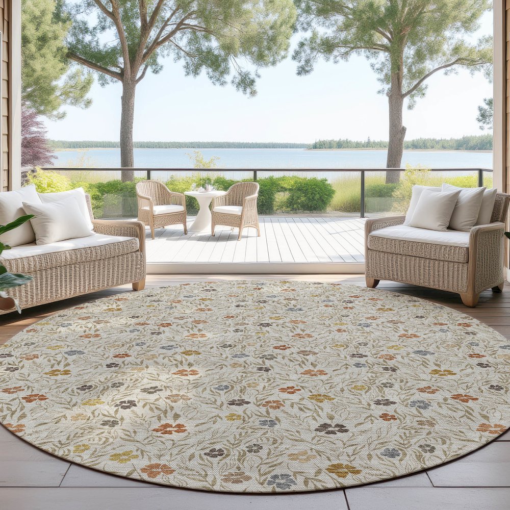 Luxury Washable Indoor/Outdoor Soft Essentials SE4 Ivory 8' x 8' Rug. Picture 6