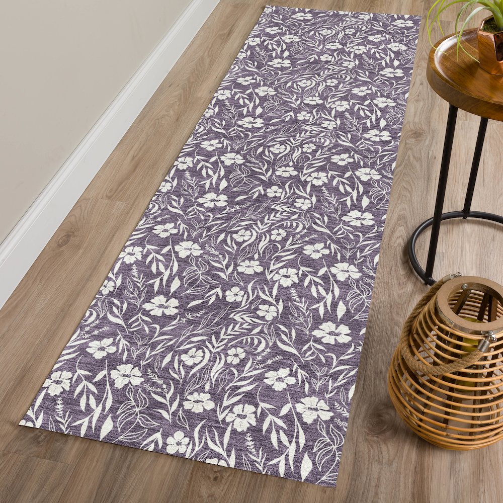 Luxury Washable Indoor/Outdoor Soft Essentials SE4 Purple 2'3" x 7'6" Runner Rug. Picture 5