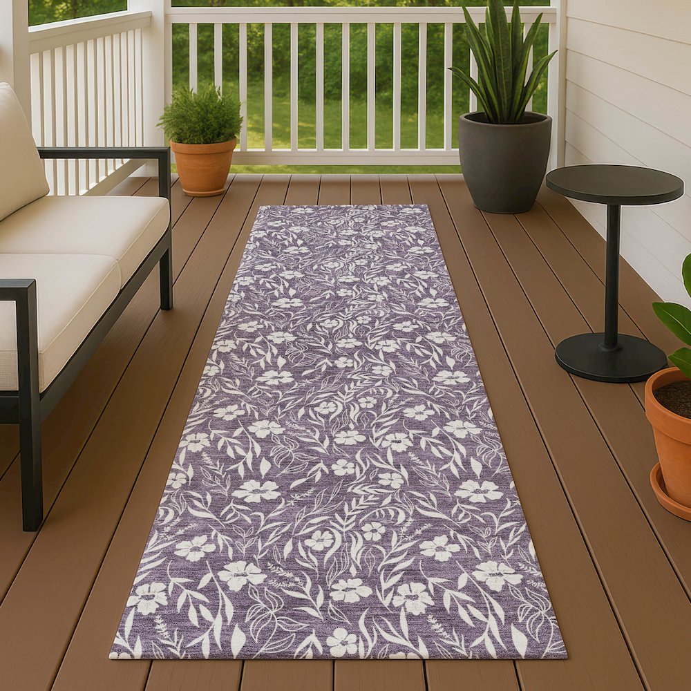 Luxury Washable Indoor/Outdoor Soft Essentials SE4 Purple 2'3" x 7'6" Runner Rug. Picture 6