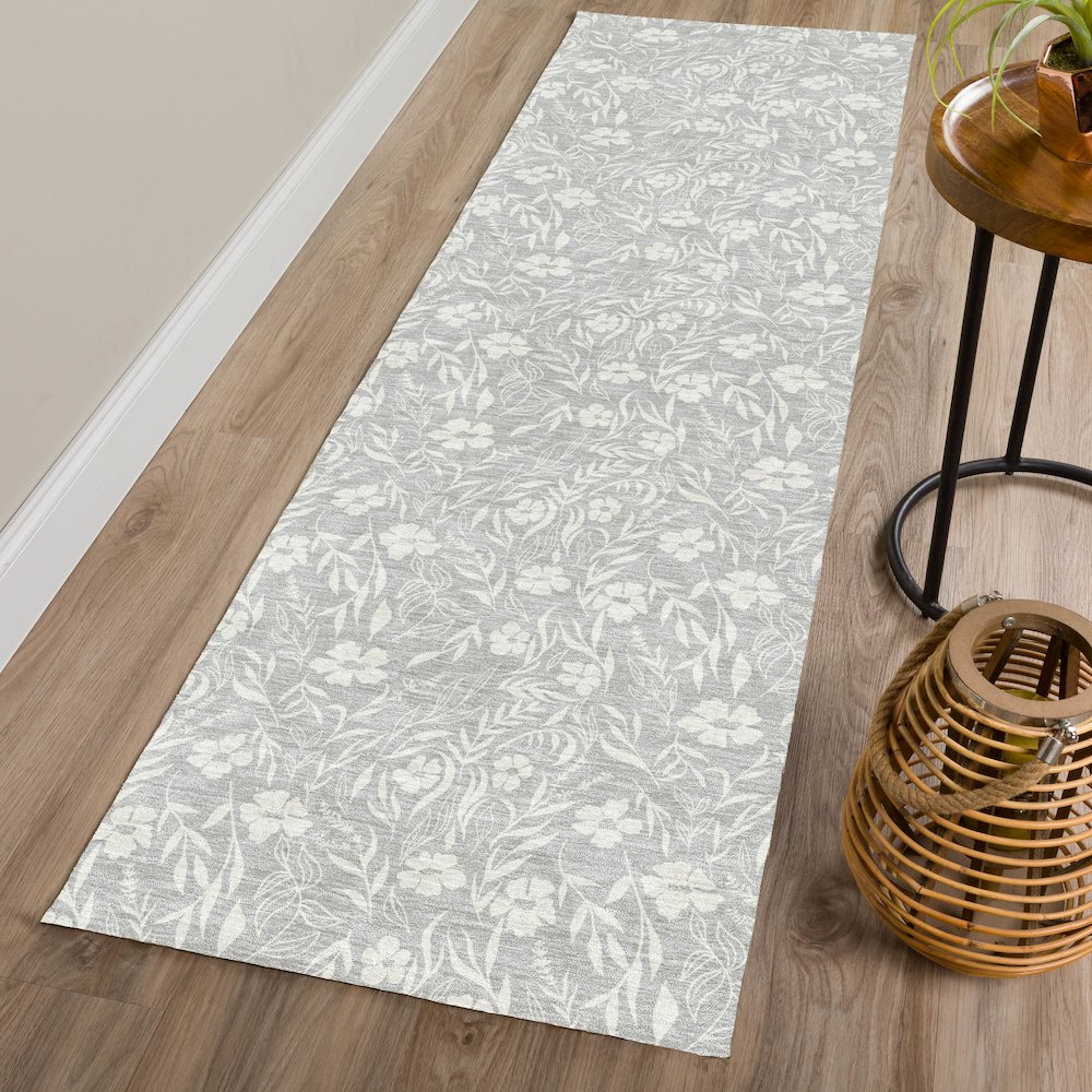Luxury Washable Indoor/Outdoor Soft Essentials SE4 Gray 2'3" x 7'6" Runner Rug. Picture 5