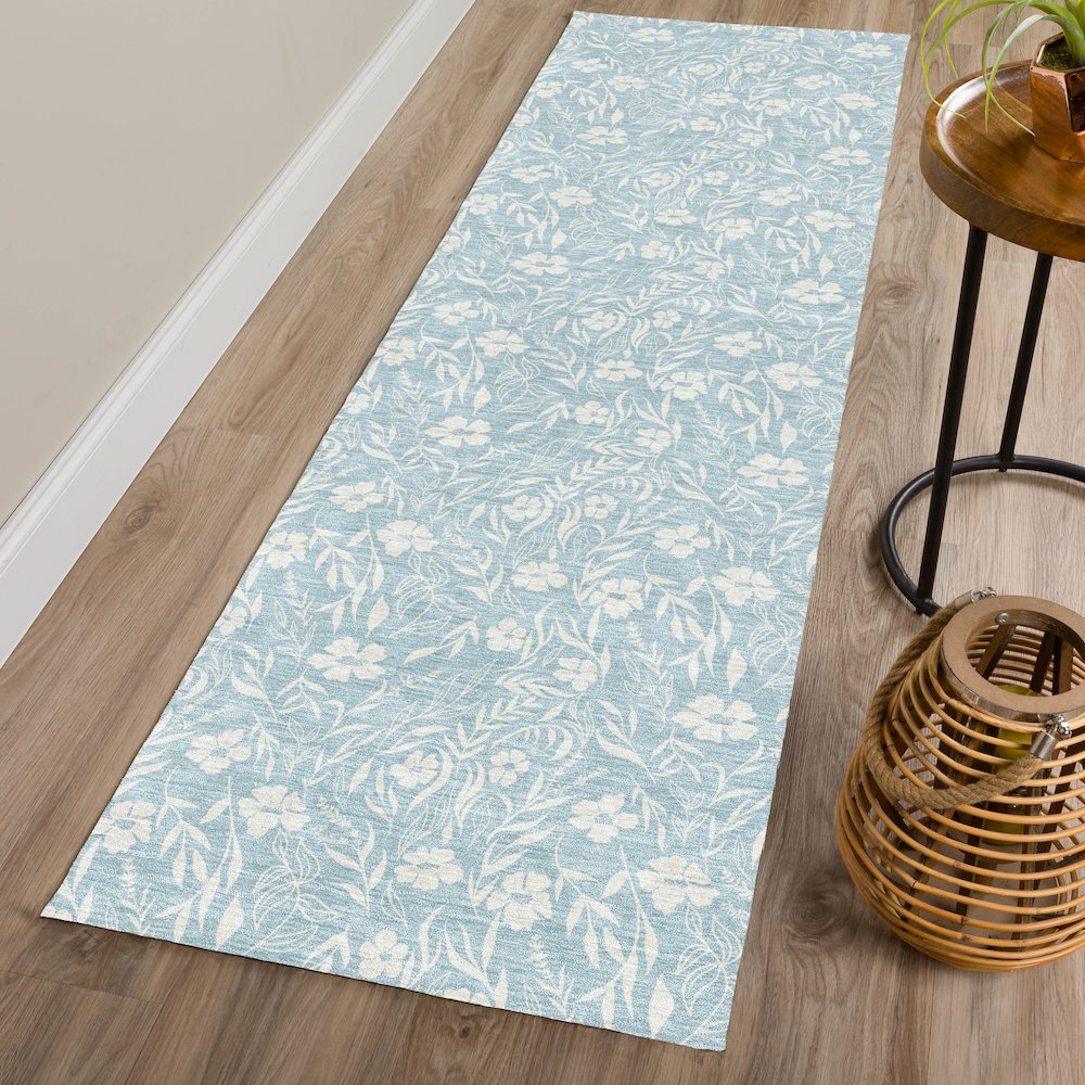 Luxury Washable Indoor/Outdoor Soft Essentials SE4 Blue 2'3" x 7'6" Runner Rug. Picture 5