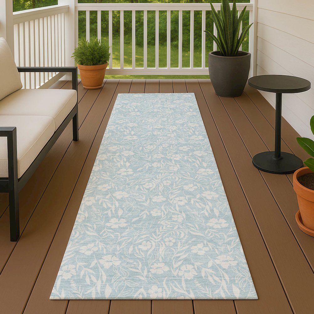 Luxury Washable Indoor/Outdoor Soft Essentials SE4 Blue 2'3" x 7'6" Runner Rug. Picture 6