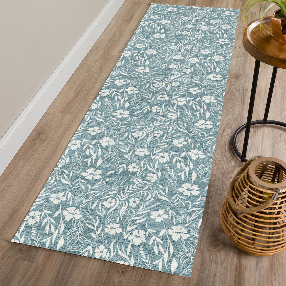 Luxury Washable Indoor/Outdoor Soft Essentials SE4 Teal 2'3" x 7'6" Runner Rug. Picture 5