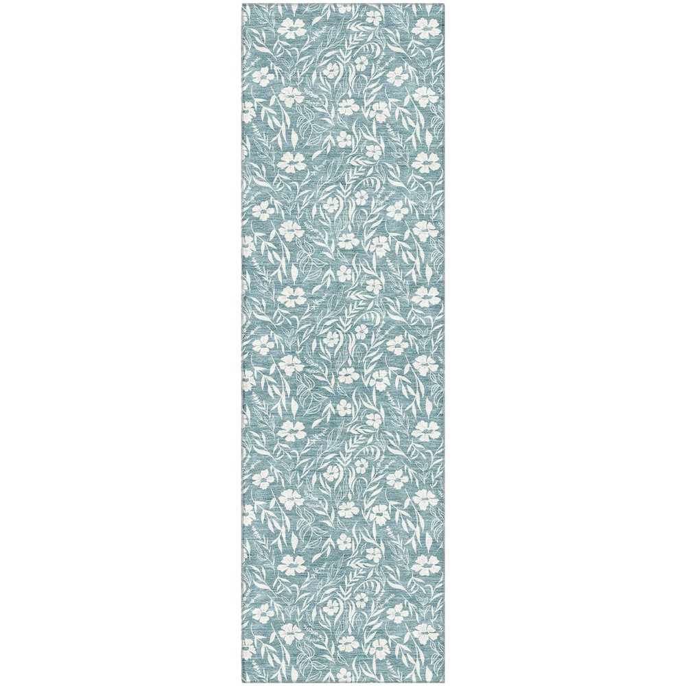 Luxury Washable Indoor/Outdoor Soft Essentials SE4 Teal 2'3" x 7'6" Runner Rug. Picture 1
