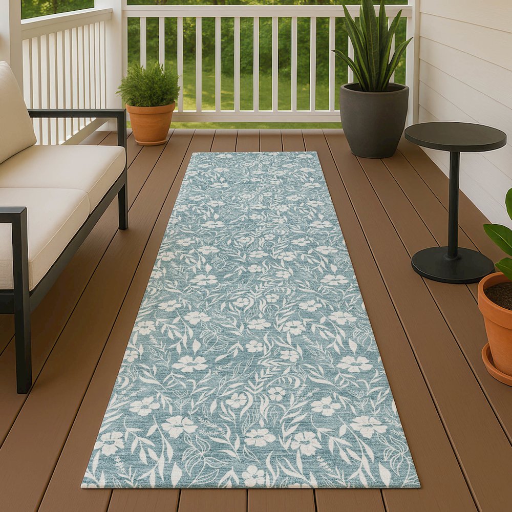 Luxury Washable Indoor/Outdoor Soft Essentials SE4 Teal 2'3" x 7'6" Runner Rug. Picture 6