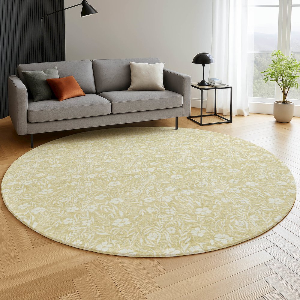 Luxury Washable Indoor/Outdoor Soft Essentials SE4 Gold 8' x 8' Rug. Picture 5
