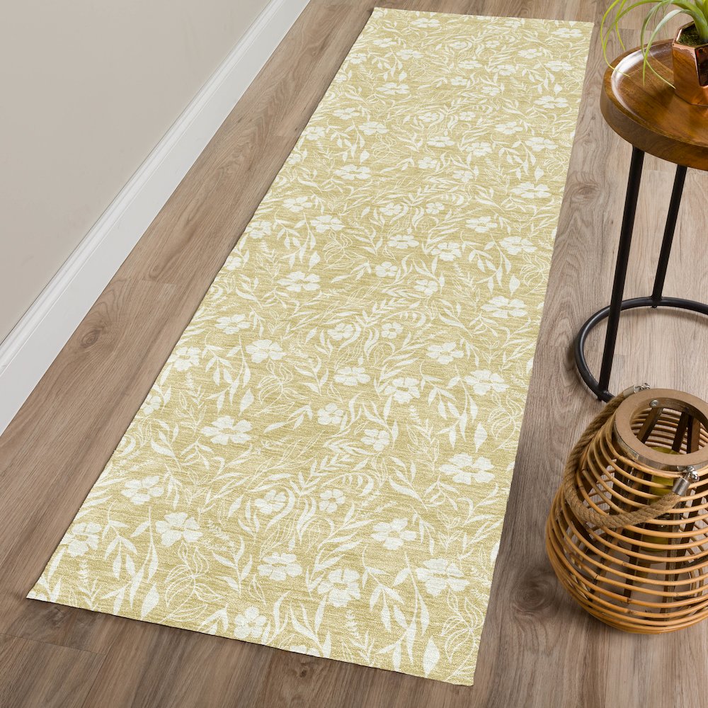 Luxury Washable Indoor/Outdoor Soft Essentials SE4 Gold 2'3" x 7'6" Runner Rug. Picture 5