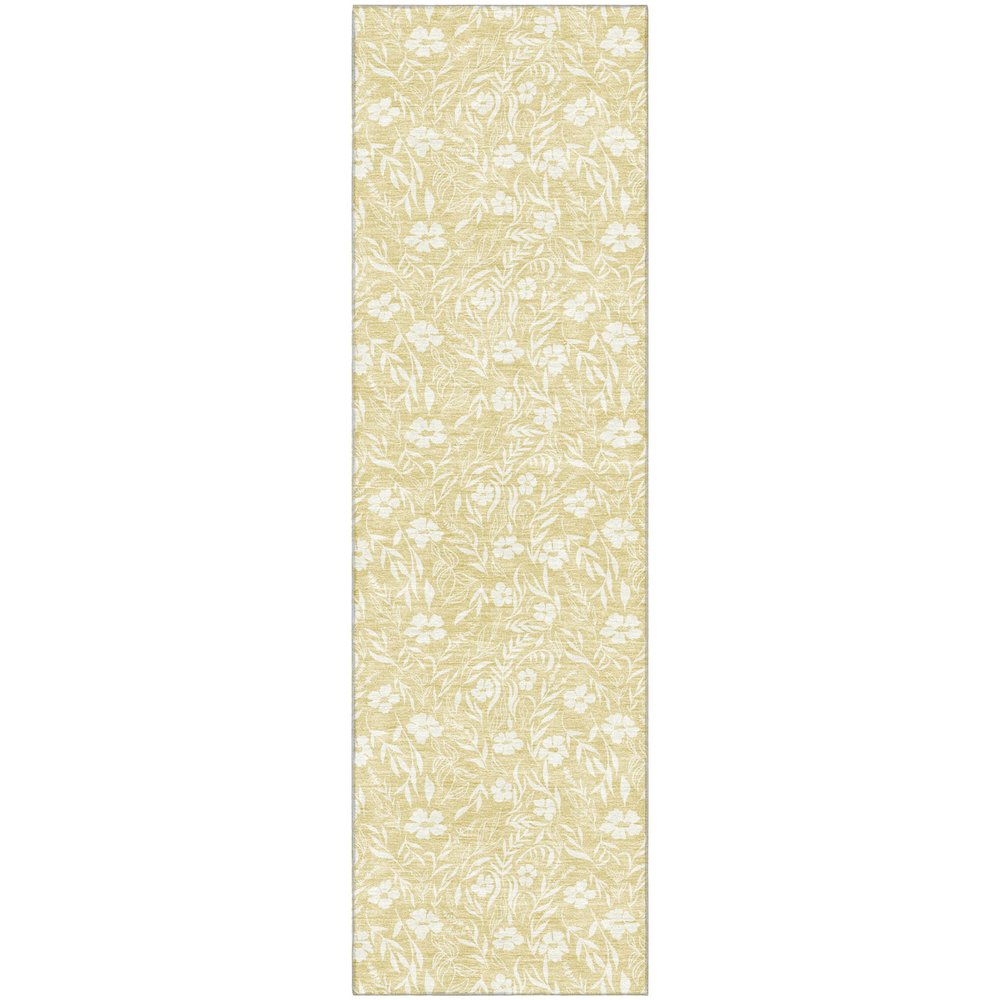 Luxury Washable Indoor/Outdoor Soft Essentials SE4 Gold 2'3" x 7'6" Runner Rug. Picture 1