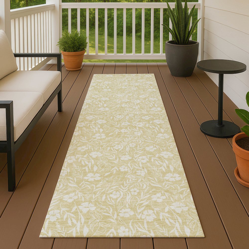 Luxury Washable Indoor/Outdoor Soft Essentials SE4 Gold 2'3" x 7'6" Runner Rug. Picture 6