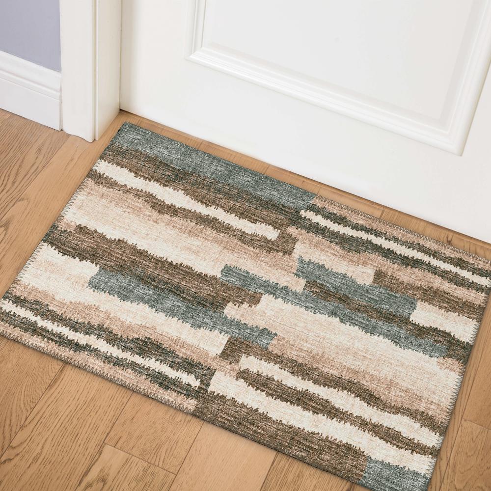 Bravado Earth Contemporary Striped 1'8" x 2'6" Accent Rug Earth ABV37. Picture 1