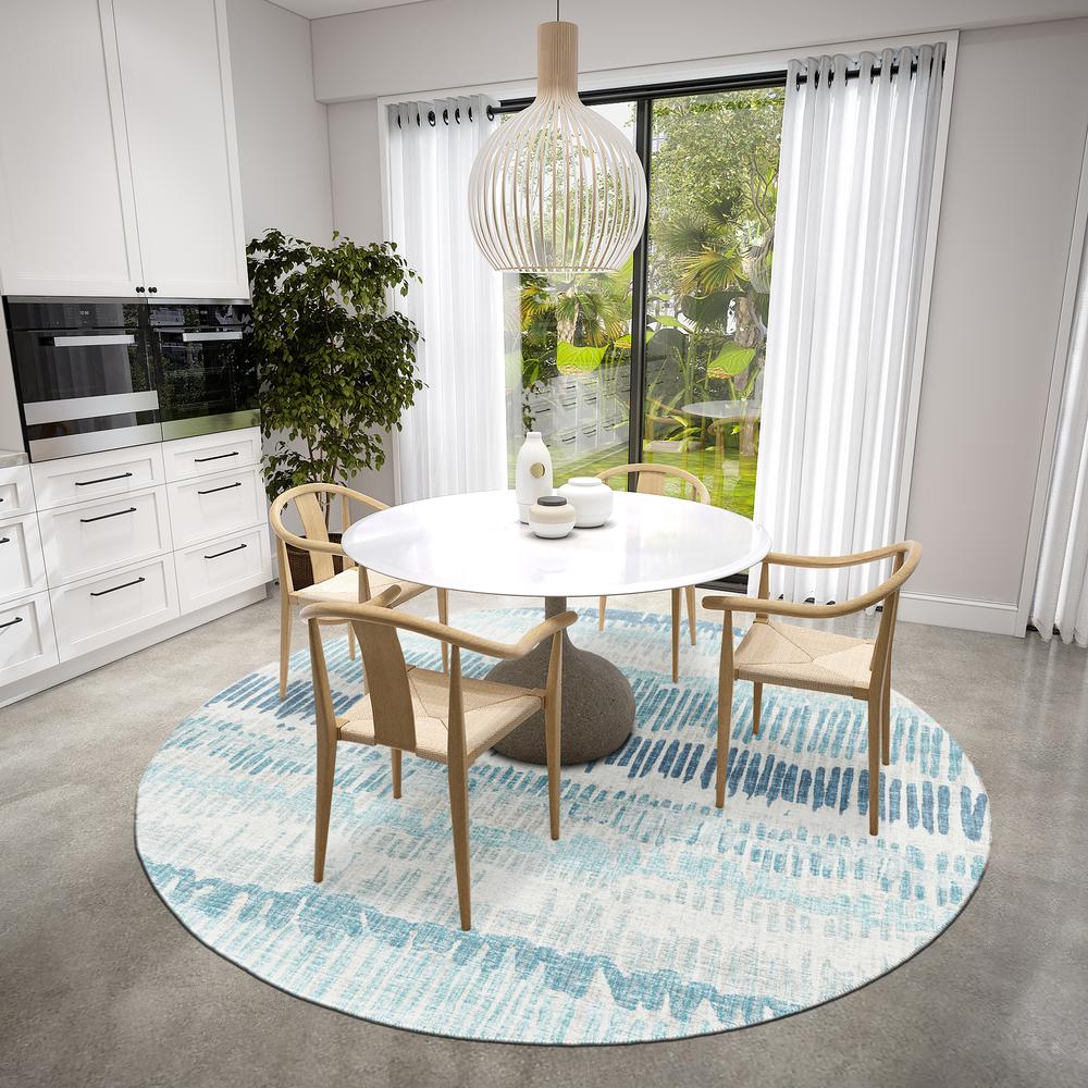 Rylee Blue Transitional Striped 8' x 8' Round Rug Blue ARY34. Picture 1