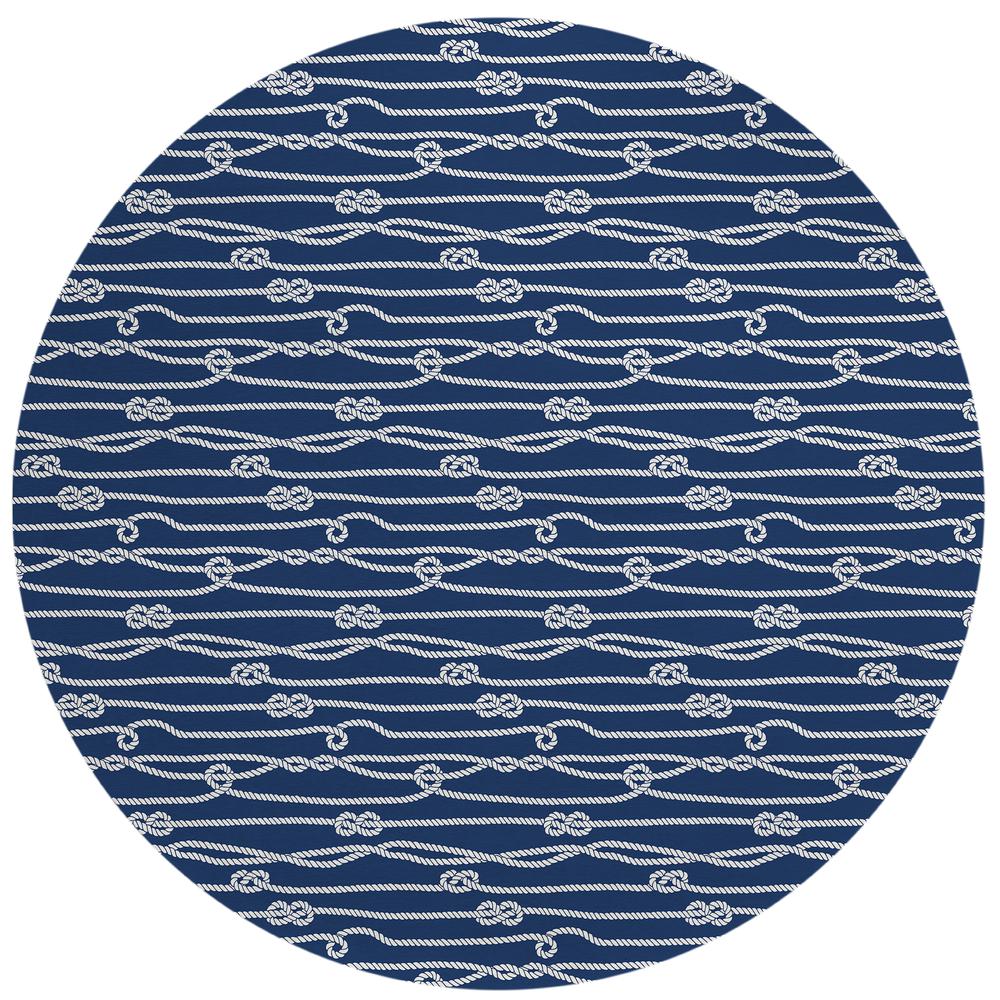 Indoor/Outdoor Harpswell AHP37 Blue Washable 8' x 8' Round Rug. Picture 1