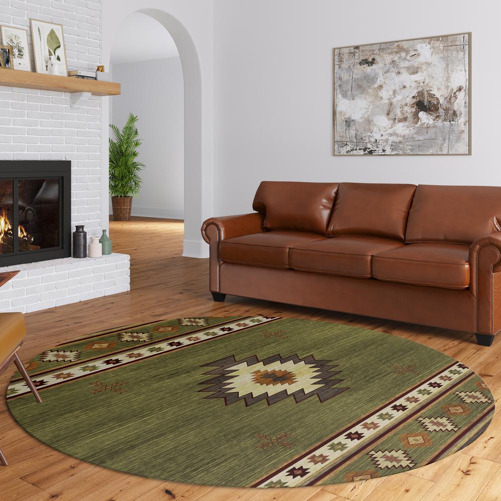 Indoor/Outdoor Sonora ASO34 Green Washable 8' x 8' Round Rug. Picture 8