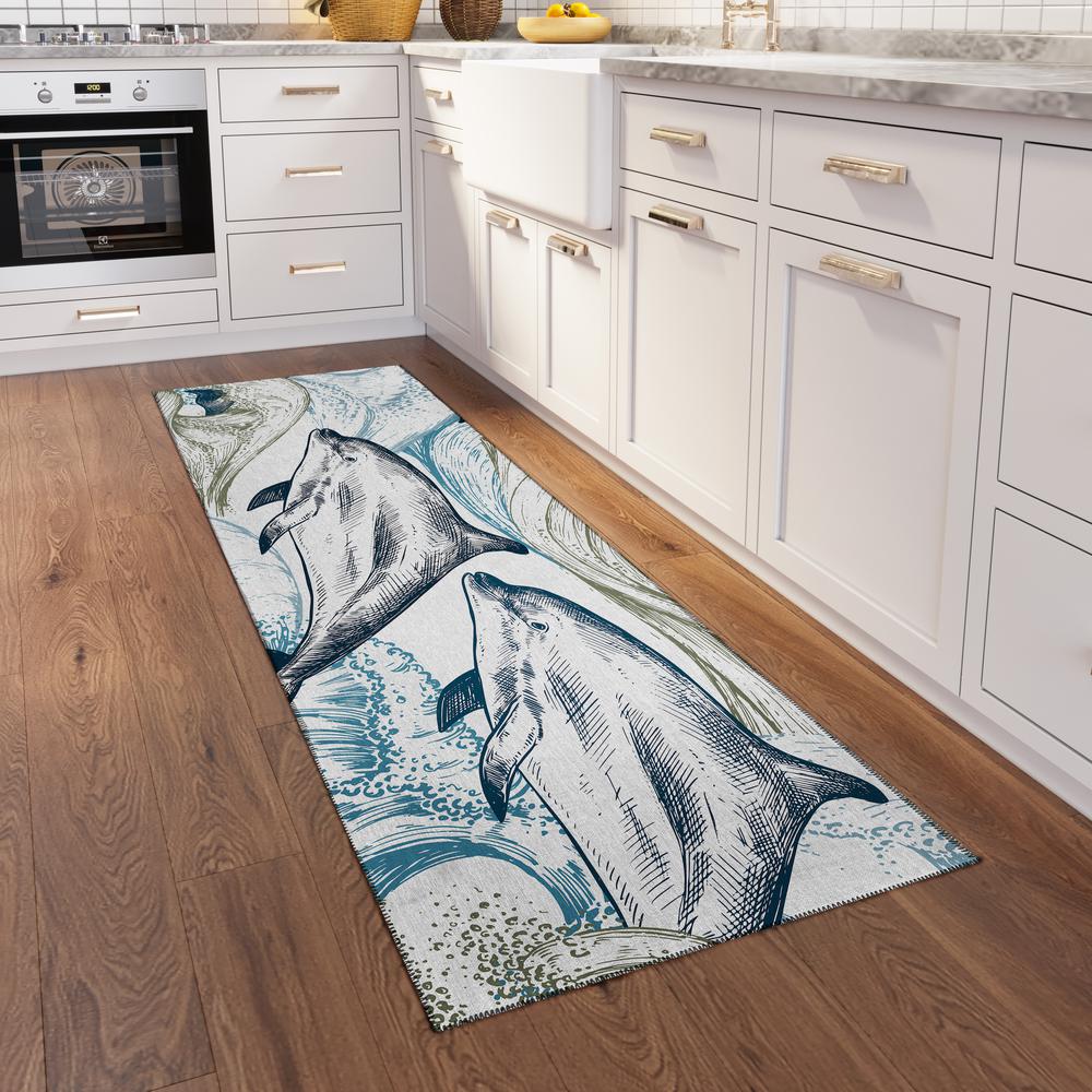 Indoor/Outdoor Harpswell AHP40 Blue Washable 2'3" x 7'6" Runner Rug. Picture 2