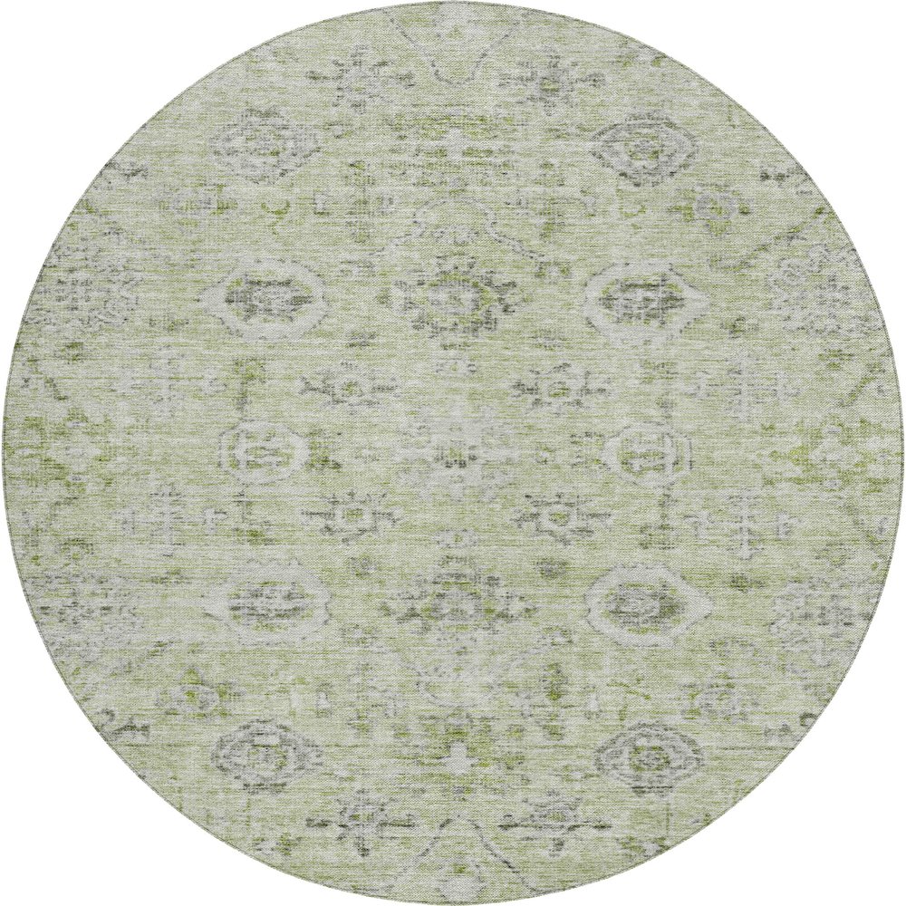 Luxury Washable Indoor/Outdoor Solace Aloe 8' x 8' Round Rug. Picture 1