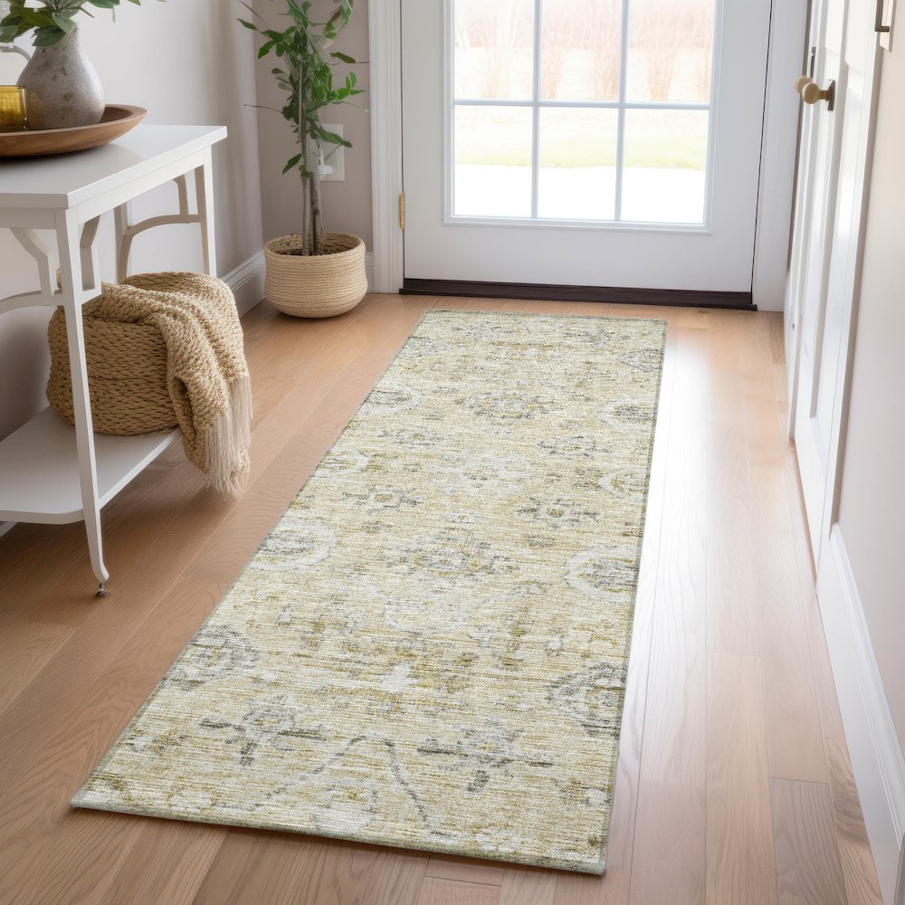 Luxury Washable Indoor/Outdoor Solace Beige 2'3" x 7'6" Runner Rug. Picture 5
