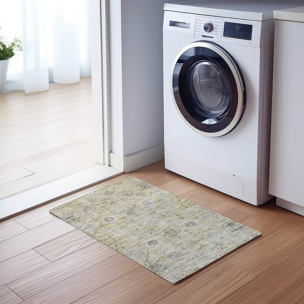 Luxury Washable Indoor/Outdoor Solace Beige 1'8" x 2'6" Rug. Picture 5