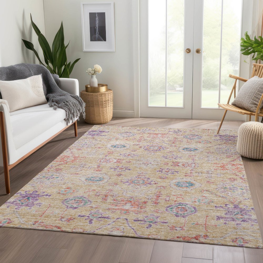 Luxury Washable Indoor/Outdoor Solace Peach 2'6" x 3'10" Rug. Picture 5