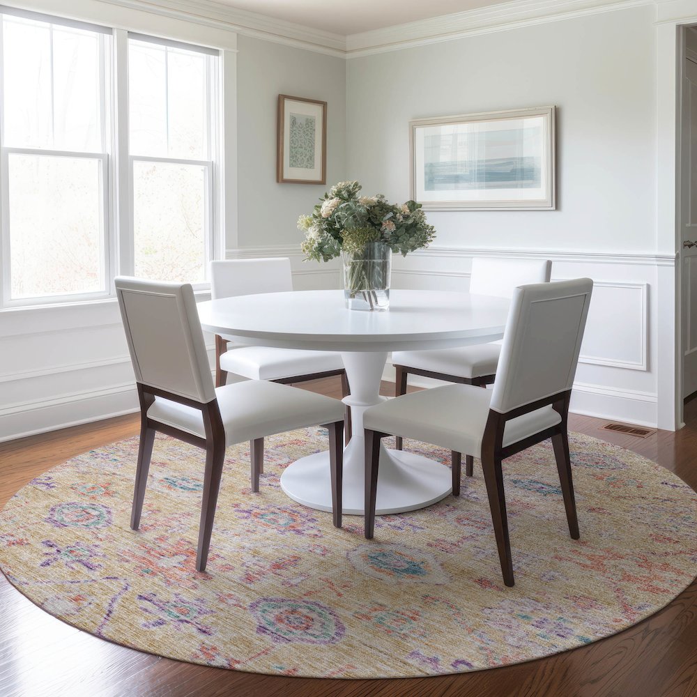 Luxury Washable Indoor/Outdoor Solace Peach 8' x 8' Round Rug. Picture 5