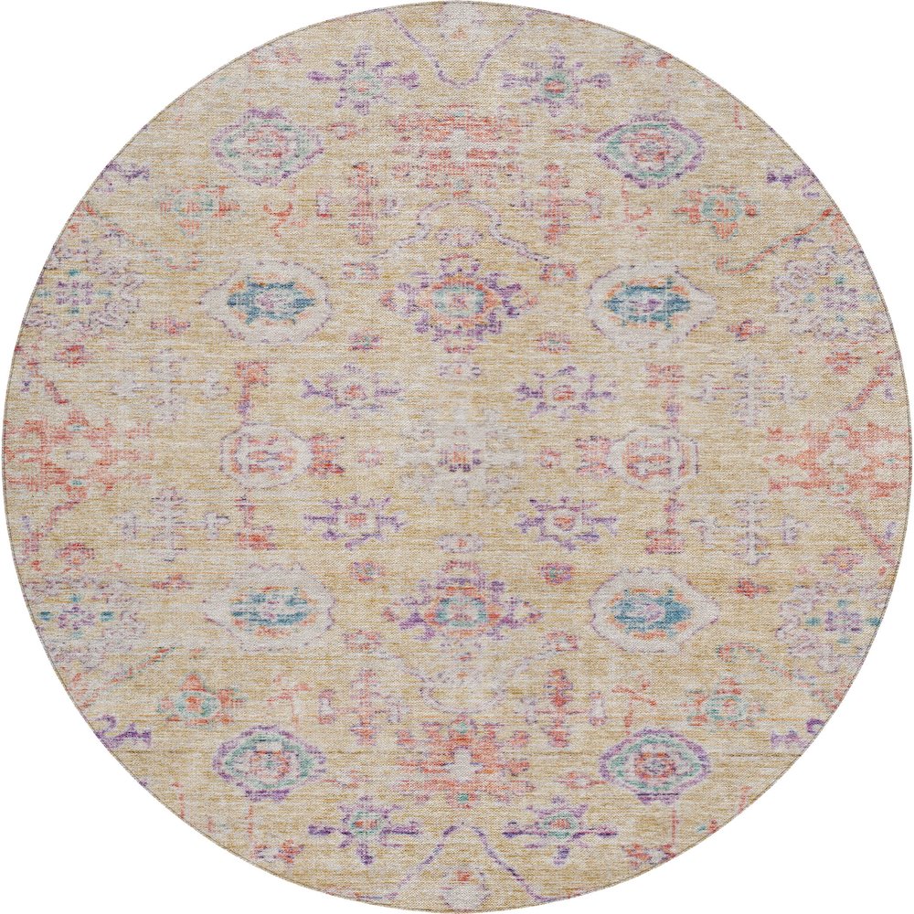 Luxury Washable Indoor/Outdoor Solace Peach 8' x 8' Round Rug. Picture 1