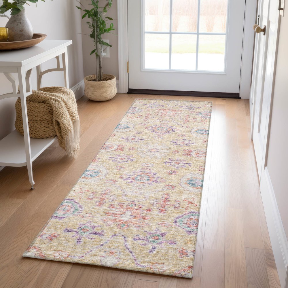 Luxury Washable Indoor/Outdoor Solace Peach 2'3" x 7'6" Runner Rug. Picture 5