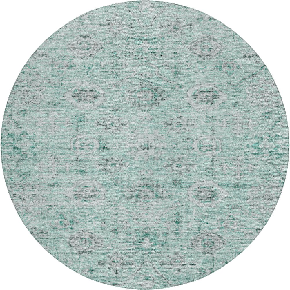Luxury Washable Indoor/Outdoor Solace Teal 8' x 8' Round Rug. Picture 1