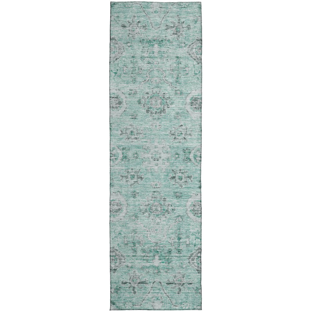Luxury Washable Indoor/Outdoor Solace Teal 2'3" x 7'6" Runner Rug. Picture 1