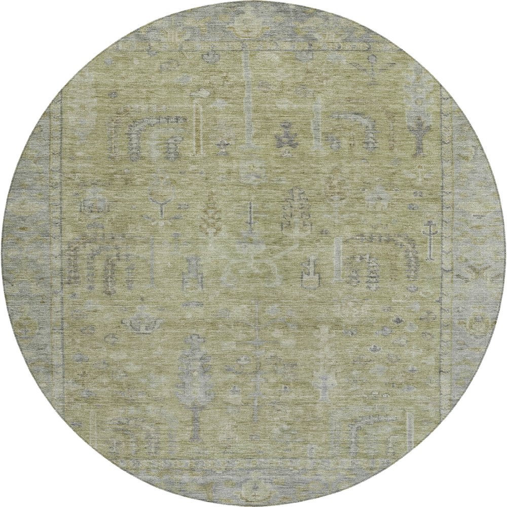 Luxury Washable Indoor/Outdoor Solace Aloe 8' x 8' Round Rug. Picture 1