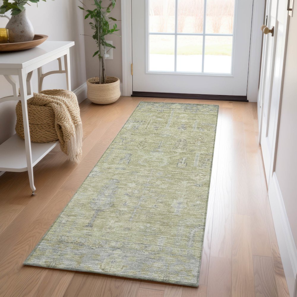Luxury Washable Indoor/Outdoor Solace Aloe 2'3" x 7'6" Runner Rug. Picture 5