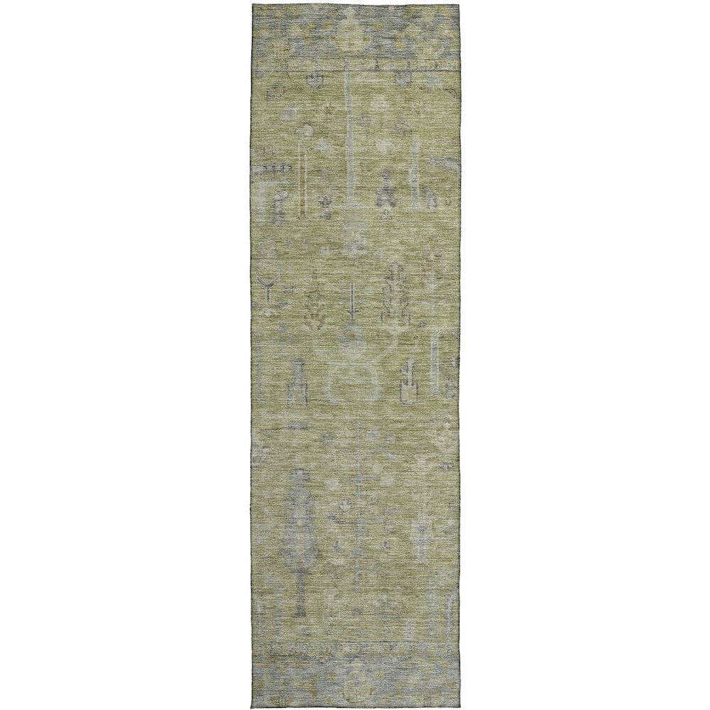 Luxury Washable Indoor/Outdoor Solace Aloe 2'3" x 7'6" Runner Rug. Picture 1
