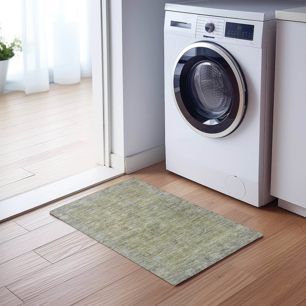 Luxury Washable Indoor/Outdoor Solace Aloe 1'8" x 2'6" Rug. Picture 5