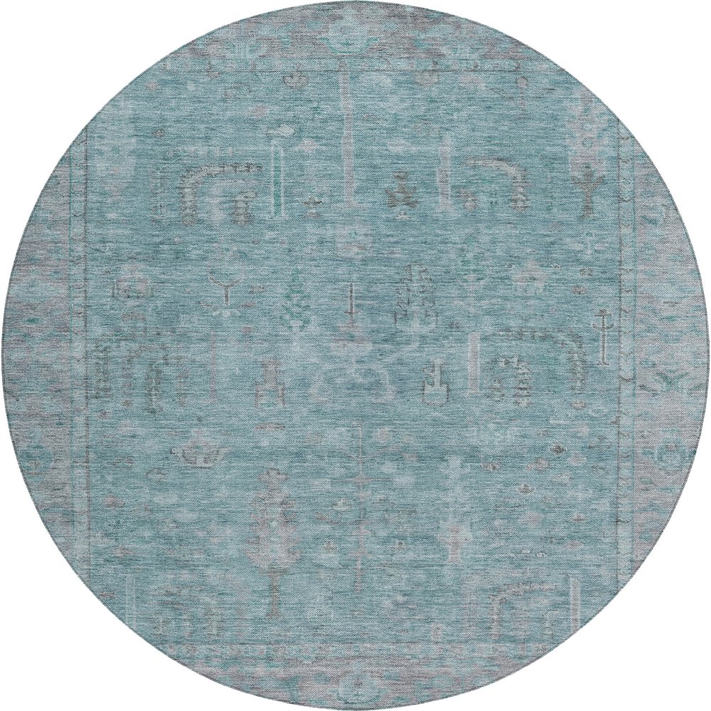 Luxury Washable Indoor/Outdoor Solace Aqua 8' x 8' Round Rug. Picture 1