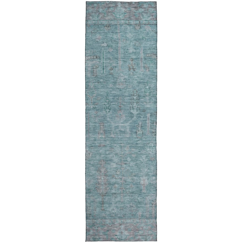 Luxury Washable Indoor/Outdoor Solace Aqua 2'3" x 7'6" Runner Rug. Picture 1