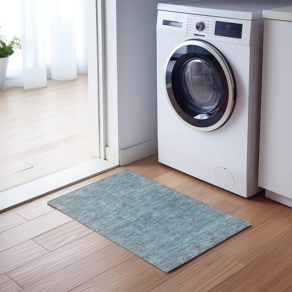 Luxury Washable Indoor/Outdoor Solace Aqua 1'8" x 2'6" Rug. Picture 5