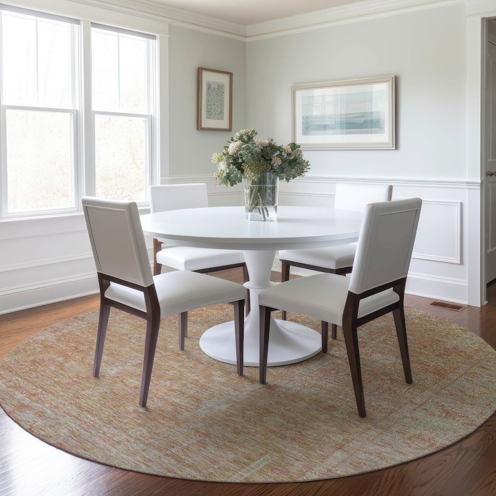 Luxury Washable Indoor/Outdoor Solace Coral 8' x 8' Round Rug. Picture 5