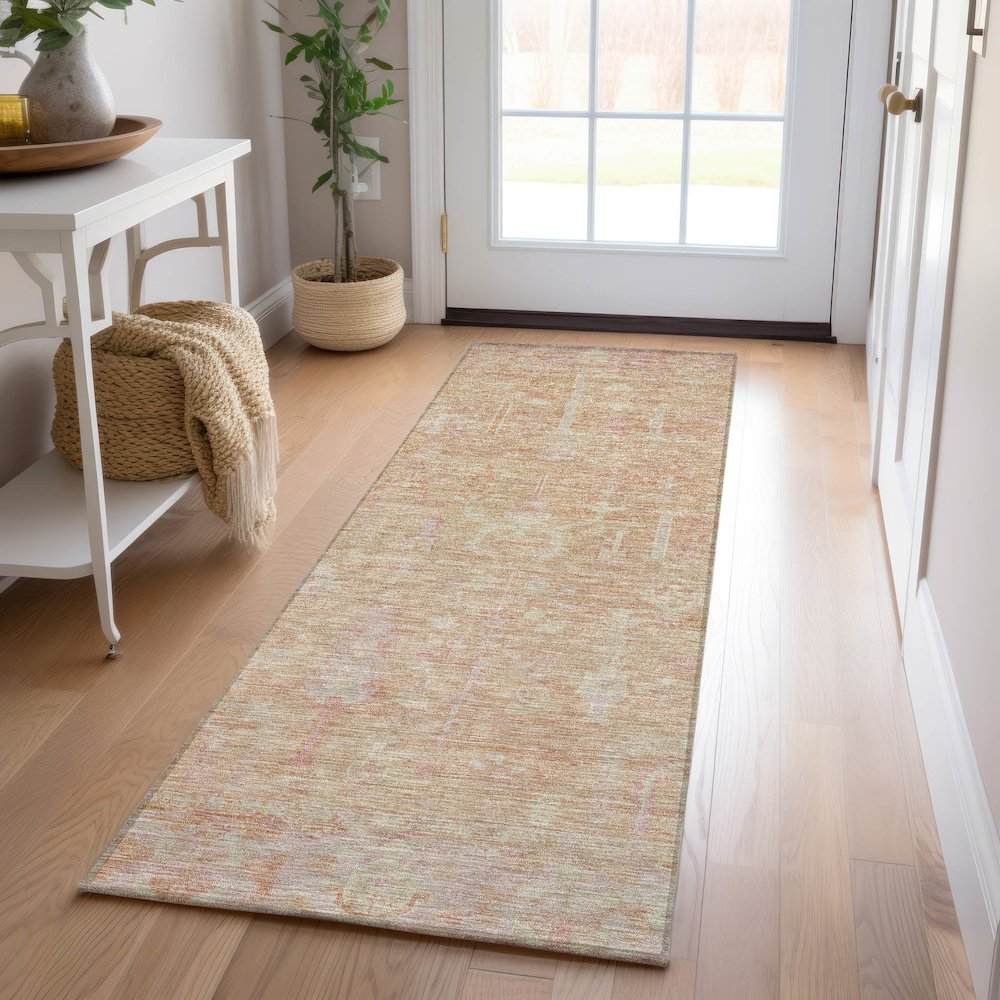 Luxury Washable Indoor/Outdoor Solace Coral 2'3" x 7'6" Runner Rug. Picture 5
