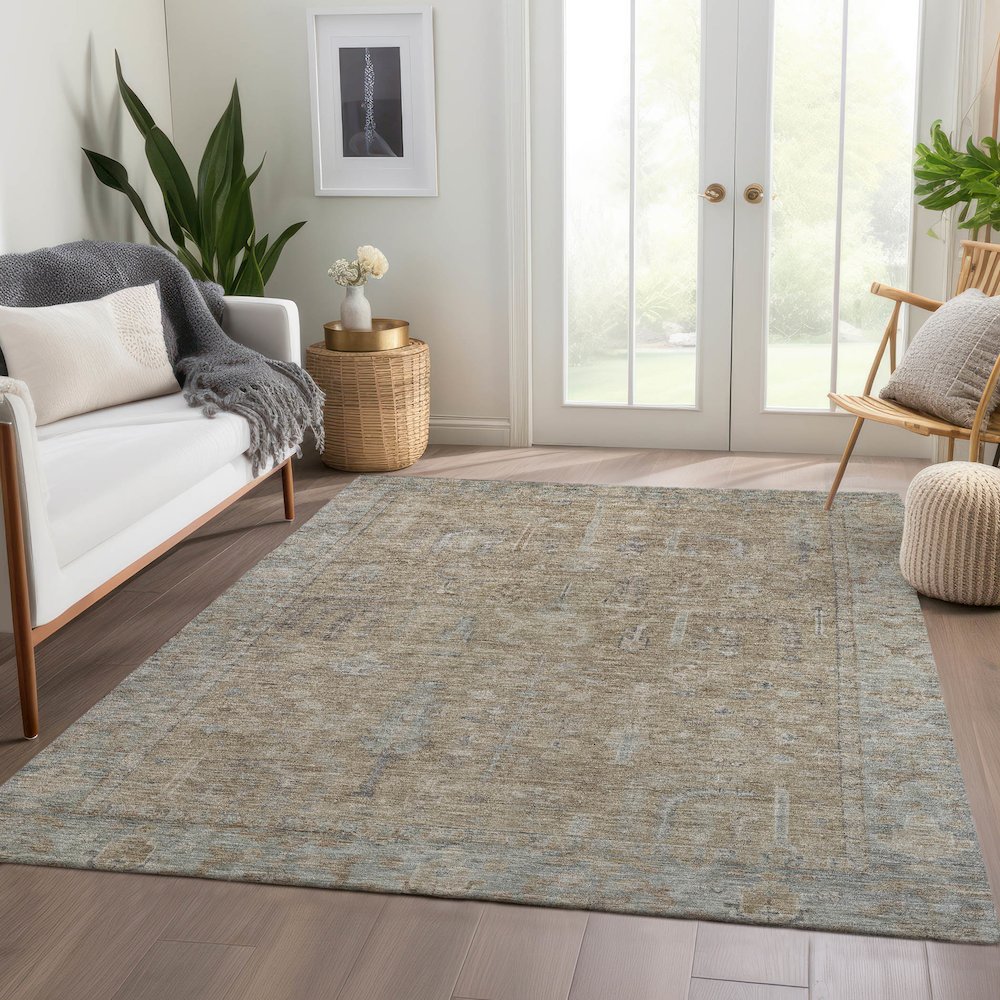 Luxury Washable Indoor/Outdoor Solace Tan 2'6" x 3'10" Rug. Picture 5